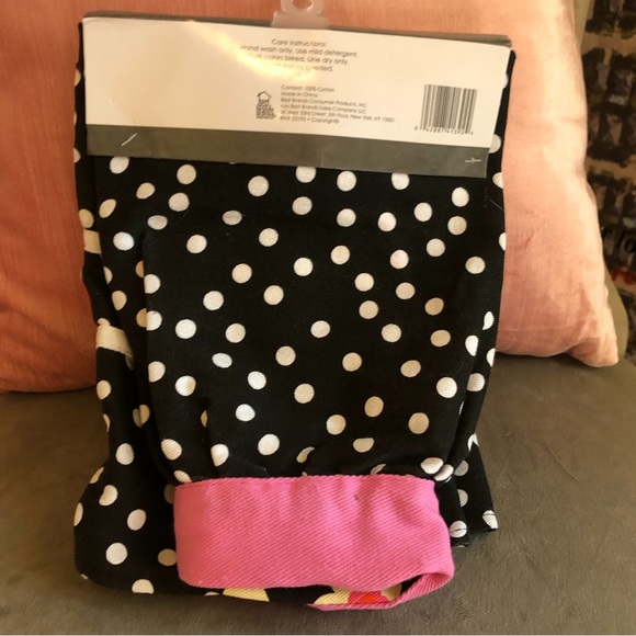 Retro Hostess Apron ~ Black with White Polka Dots and Pink Accents ~ 100% Cotton - Picture 2 of 2